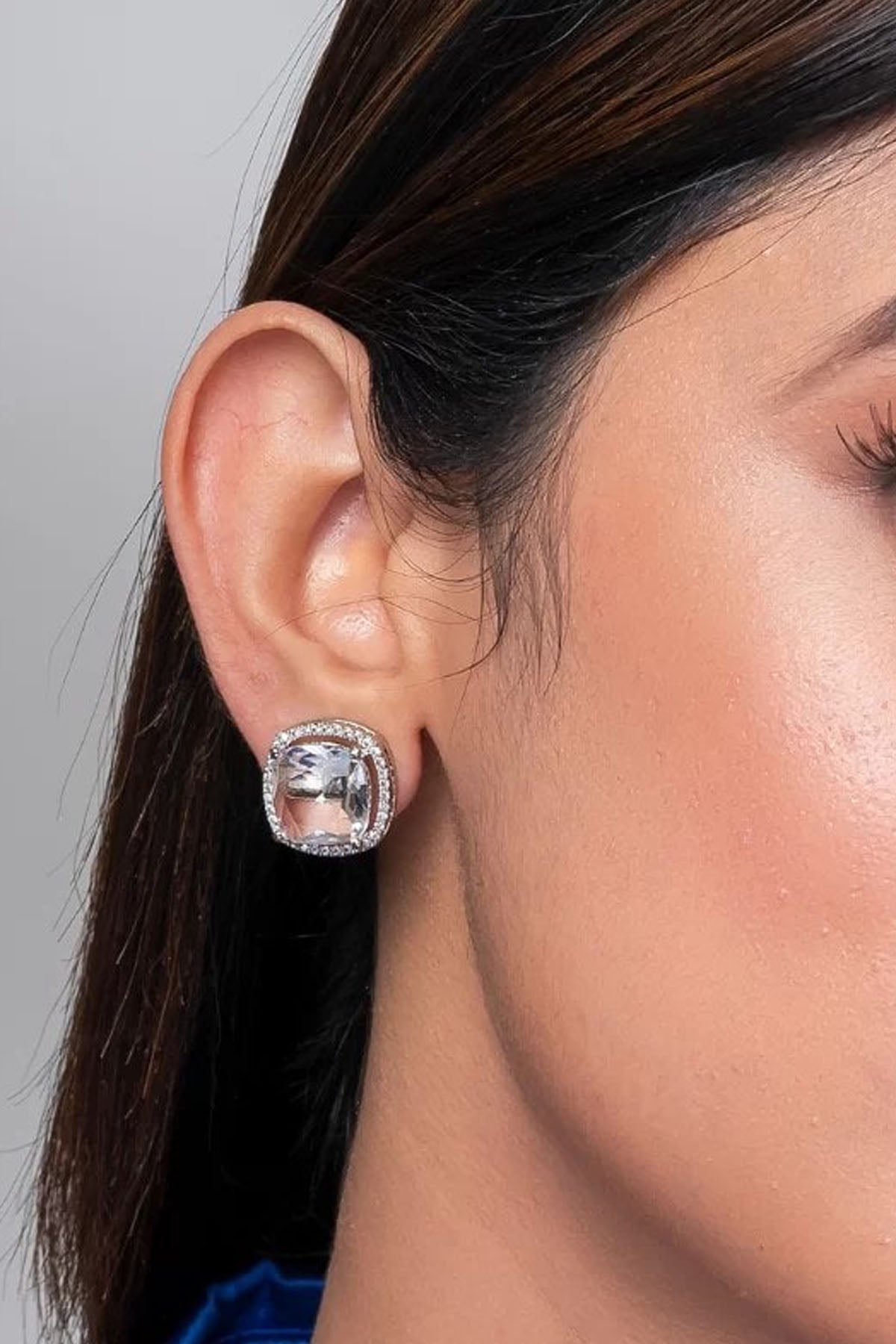 White Square Diamond Earrings of Brand Putstyle Available online at ScrollnShops